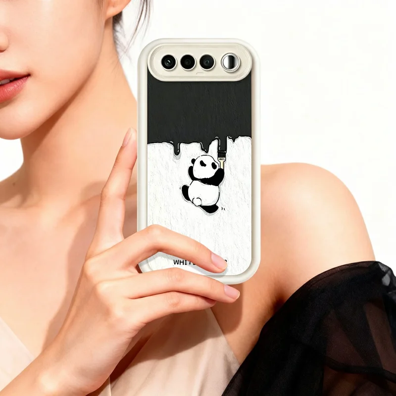For Realme 16 5G Phone Case TPU Rubberized Anti-Slip Whitewasher Panda Pattern Back Cover - Black