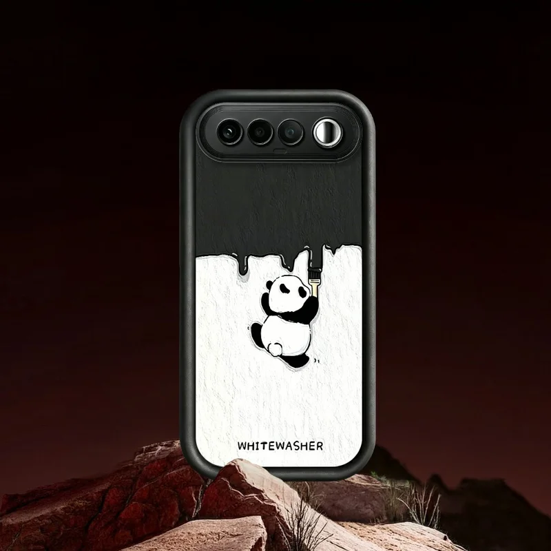 For Realme 16 5G Phone Case TPU Rubberized Anti-Slip Whitewasher Panda Pattern Back Cover - Black