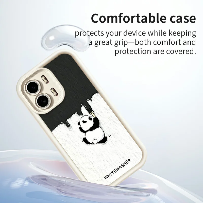 For Oppo A6x 4G / A6x 5G Phone Case TPU Rubberized Anti-Slip Whitewasher Panda Pattern Back Cover - White