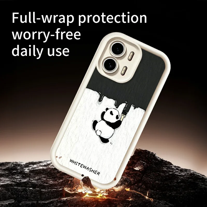 For Oppo A6x 4G / A6x 5G Phone Case TPU Rubberized Anti-Slip Whitewasher Panda Pattern Back Cover - White