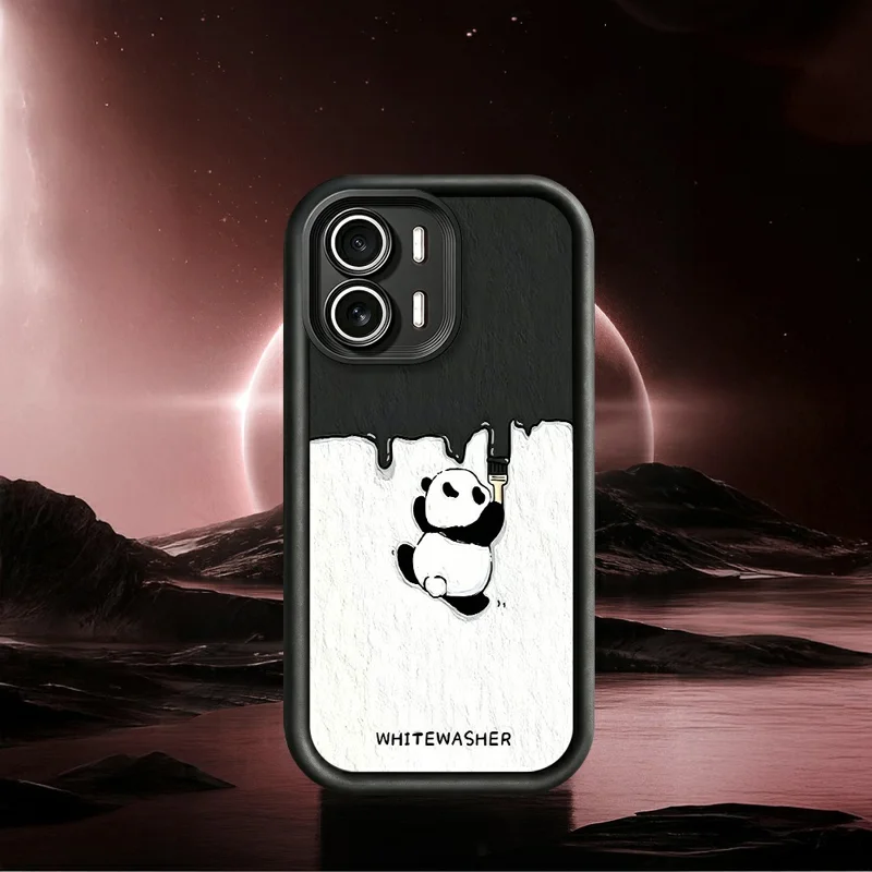For Oppo A6x 4G / A6x 5G Phone Case TPU Rubberized Anti-Slip Whitewasher Panda Pattern Back Cover - White