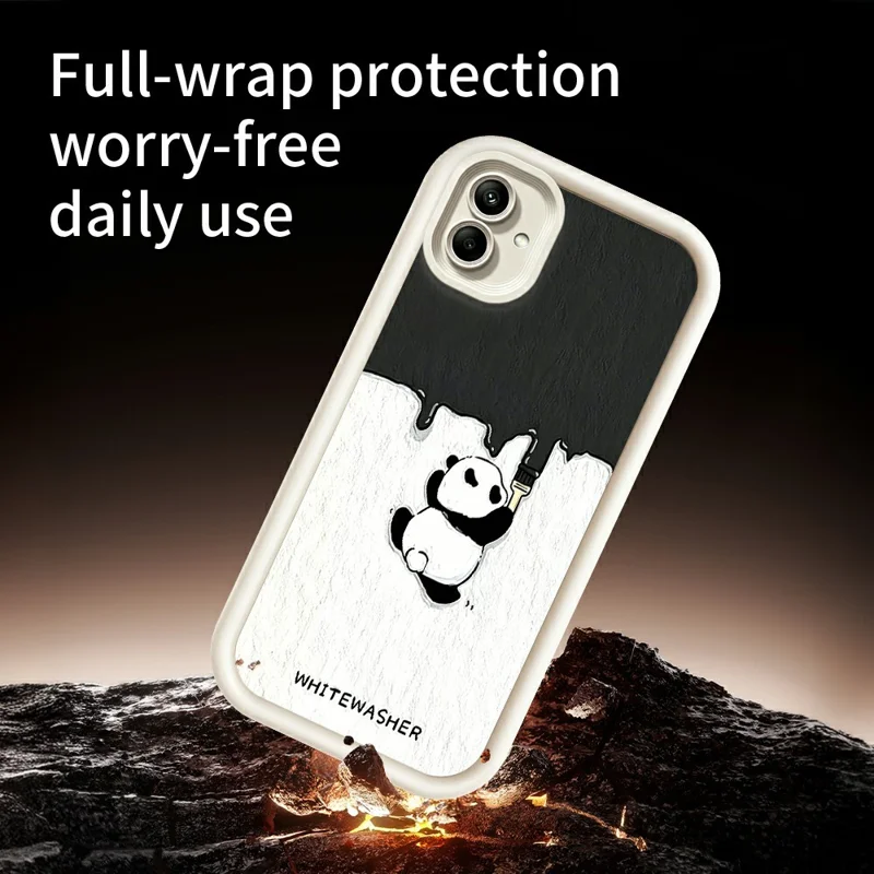 For Samsung Galaxy A08 4G / A07 4G / A07s 4G Phone Case TPU Rubberized Anti-Slip Whitewasher Panda Pattern Back Cover - White