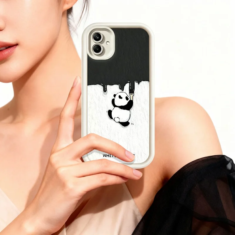 For Samsung Galaxy A08 4G / A07 4G / A07s 4G Phone Case TPU Rubberized Anti-Slip Whitewasher Panda Pattern Back Cover - White