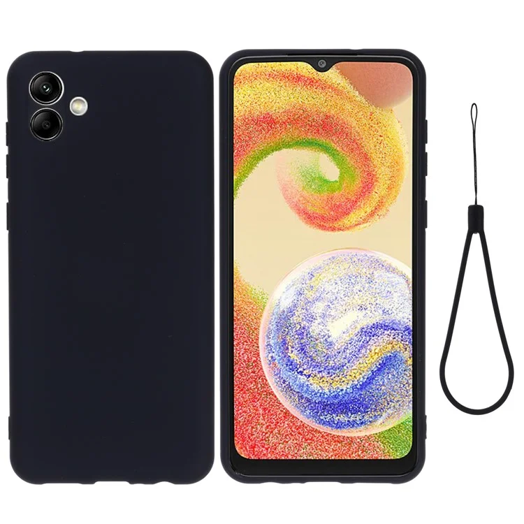 Для Samsung Galaxy A04e 4G / F04 4G / M04 4G Мягкий силиконовый чехол для телефона Противоударная защитная задняя крышка со шнурком - Черный