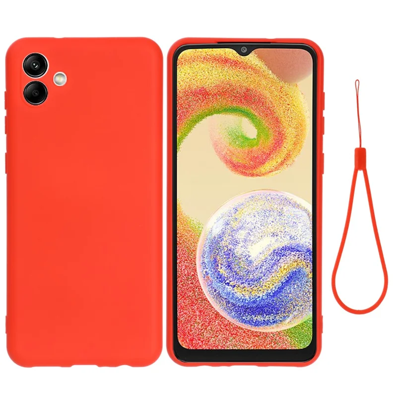 For Samsung Galaxy A04e 4G / F04 4G / M04 4G Soft Silicone Phone Case Anti-scratch Protective Back Cover with Strap - Red