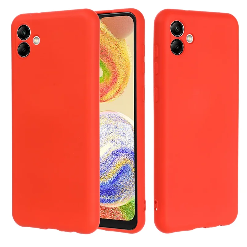 For Samsung Galaxy A04e 4G / F04 4G / M04 4G Soft Silicone Phone Case Anti-scratch Protective Back Cover with Strap - Red