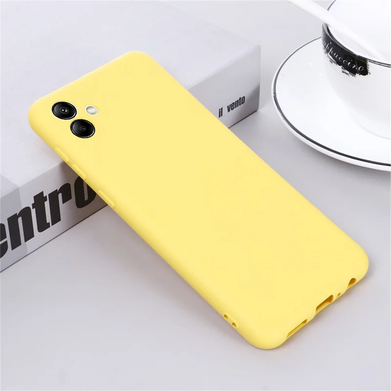 For Samsung Galaxy A04e 4G / F04 4G / M04 4G Soft Silicone Phone Case Anti-scratch Protective Back Cover with Strap - Yellow