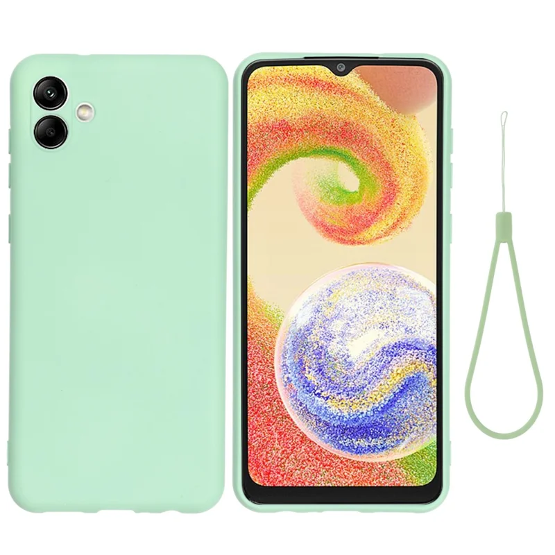 For Samsung Galaxy A04e 4G / F04 4G / M04 4G Soft Silicone Phone Case Anti-scratch Protective Back Cover with Strap - Green