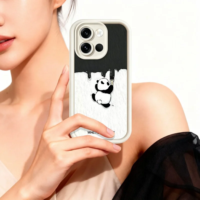 For OnePlus Nord 6 5G Phone Case TPU Rubberized Anti-Slip Whitewasher Panda Pattern Back Cover - White