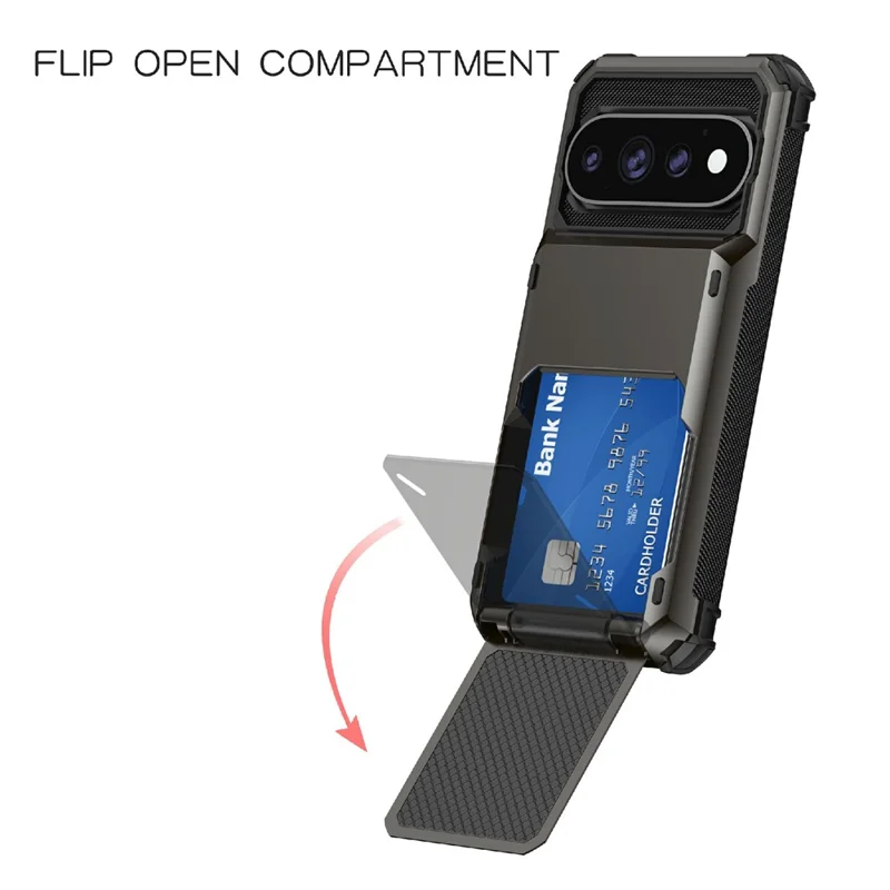 Til Google Pixel 11 Pro / 11 Case PC + TPU Dobbeltlags bagside med kortlomme - Sort
