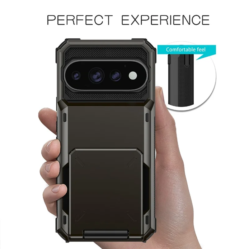 Til Google Pixel 11 Pro / 11 Case PC + TPU Dobbeltlags bagside med kortlomme - Sort