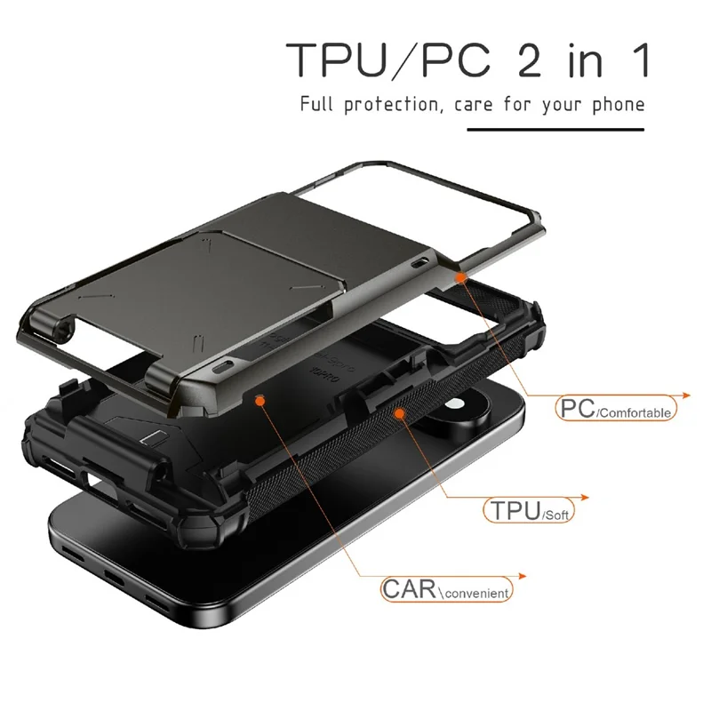 Til Google Pixel 11 Pro / 11 Case PC + TPU Dobbeltlags bagside med kortlomme - Sort