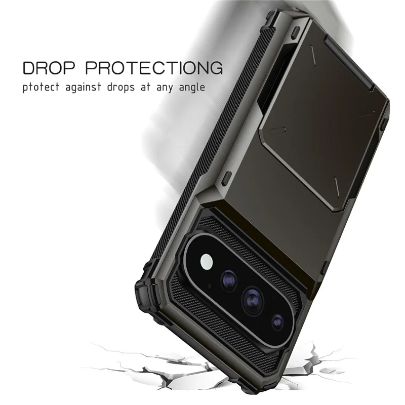 Til Google Pixel 11 Pro / 11 Case PC + TPU Dobbeltlags bagside med kortlomme - Sort