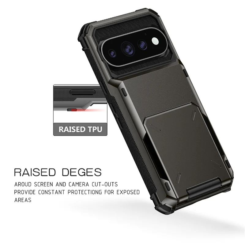 Til Google Pixel 11 Pro / 11 Case PC + TPU Dobbeltlags bagside med kortlomme - Sort