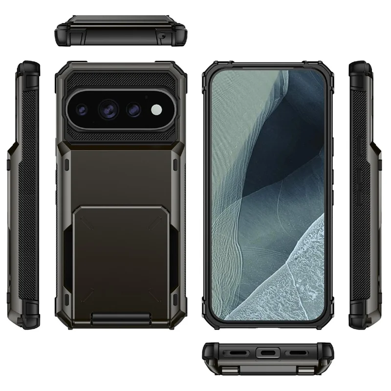 Til Google Pixel 11 Pro / 11 Case PC + TPU Dobbeltlags bagside med kortlomme - Sort