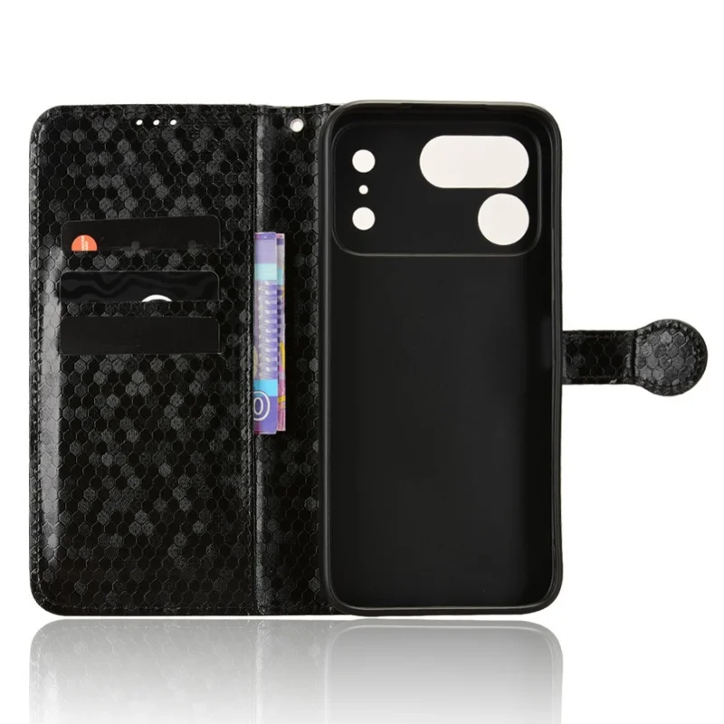 For TECNO Spark 50 Pro 4G Wallet Case Dot Pattern Imprint PU Leather Phone Cover with Wrist Strap - Black