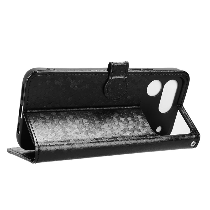 For TECNO Spark 50 Pro 4G Wallet Case Dot Pattern Imprint PU Leather Phone Cover with Wrist Strap - Black