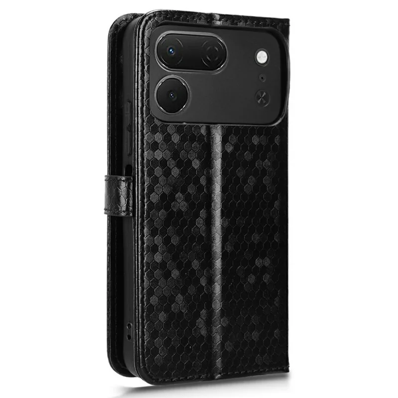 For TECNO Spark 50 Pro 4G Wallet Case Dot Pattern Imprint PU Leather Phone Cover with Wrist Strap - Black