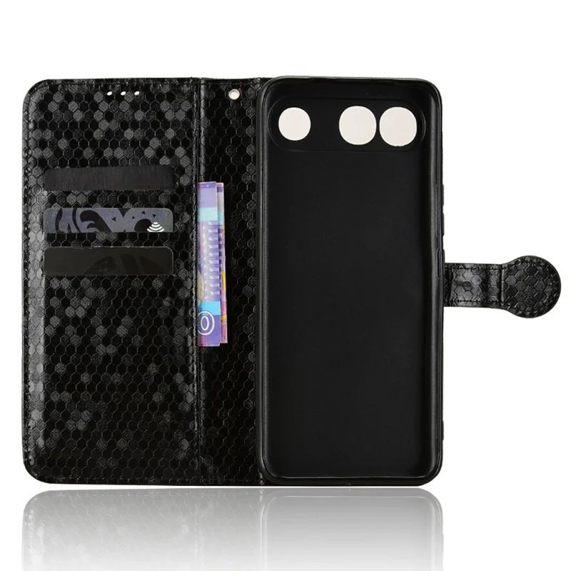 For vivo V80 Lite 5G  /  S2 5G Wallet Case Dot Pattern Imprint PU Leather Phone Cover with Wrist Strap - Black