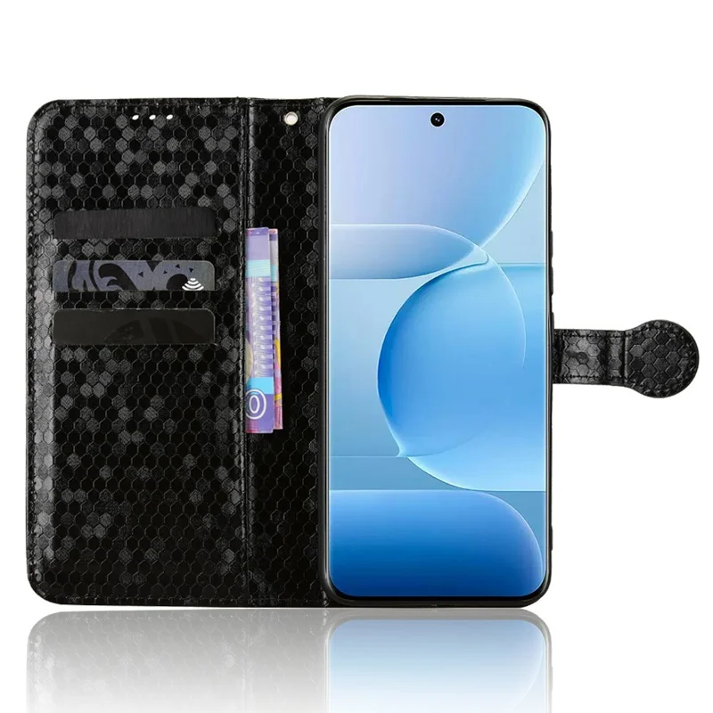 For vivo V80 Lite 5G  /  S2 5G Wallet Case Dot Pattern Imprint PU Leather Phone Cover with Wrist Strap - Black