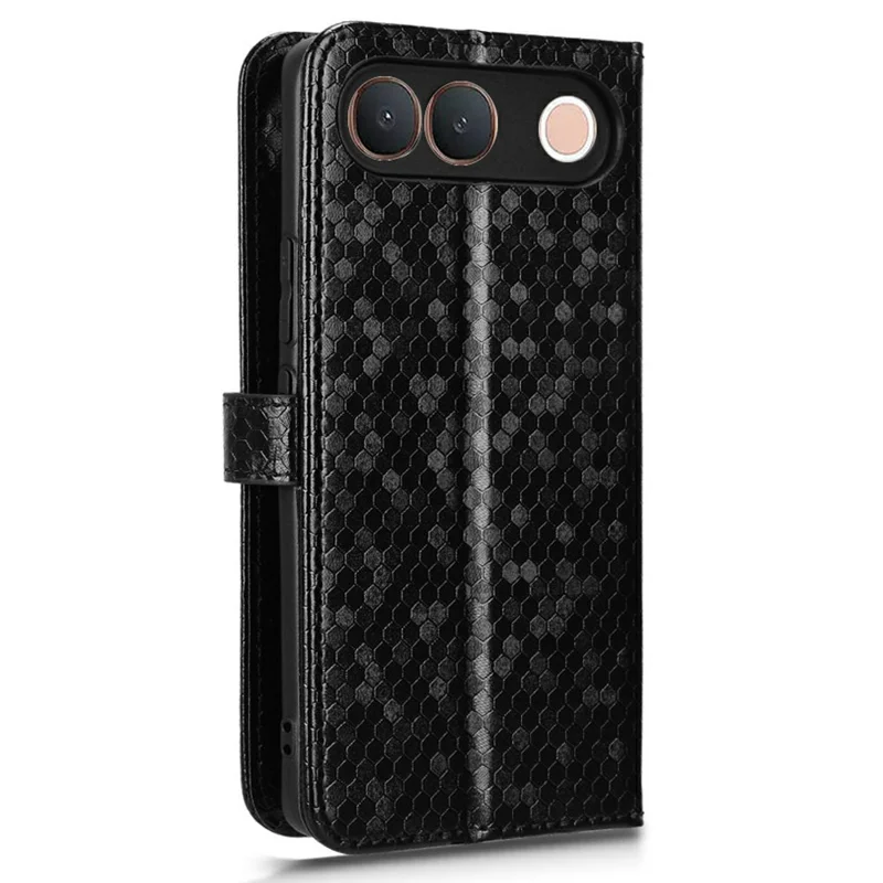 For vivo V80 Lite 5G  /  S2 5G Wallet Case Dot Pattern Imprint PU Leather Phone Cover with Wrist Strap - Black