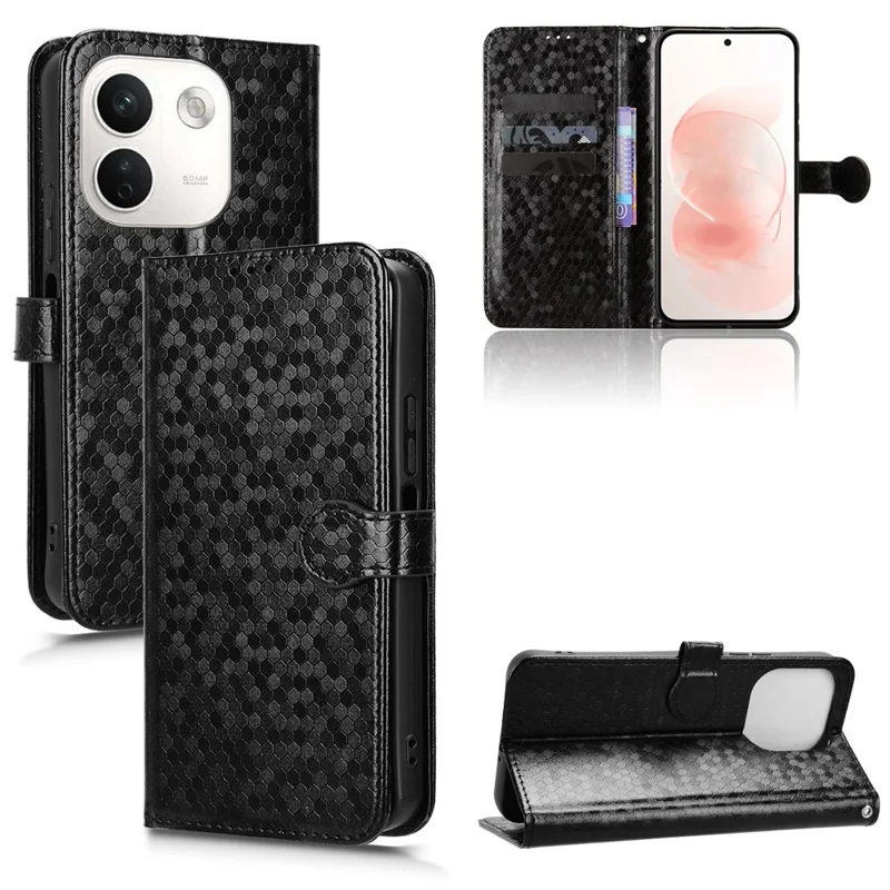 For Xiaomi Redmi Note 17 Pro Max 5G  /  17 Pro+ 5G Wallet Case Dot Pattern Imprint PU Leather Phone Cover with Wrist Strap - Black