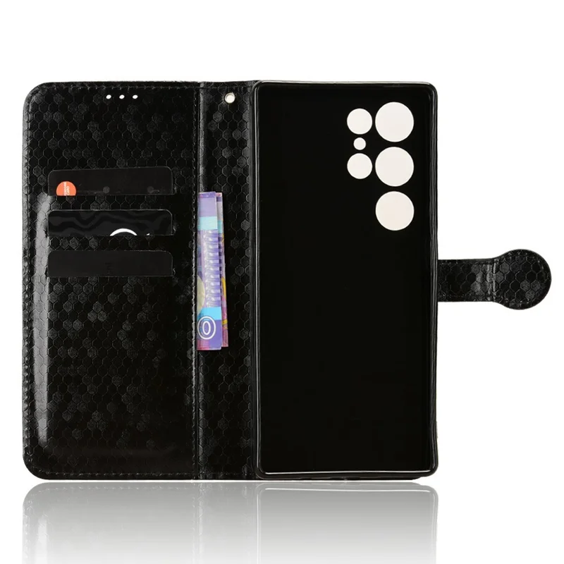 For Oukitel C66 Wallet Case Dot Pattern Imprint PU Leather Phone Cover with Wrist Strap - Black