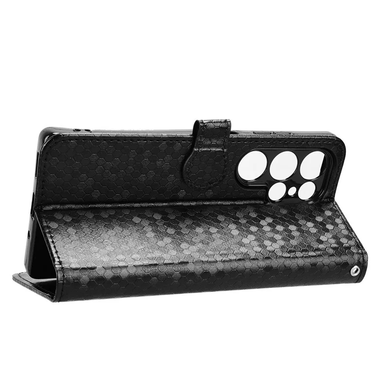 For Oukitel C66 Wallet Case Dot Pattern Imprint PU Leather Phone Cover with Wrist Strap - Black
