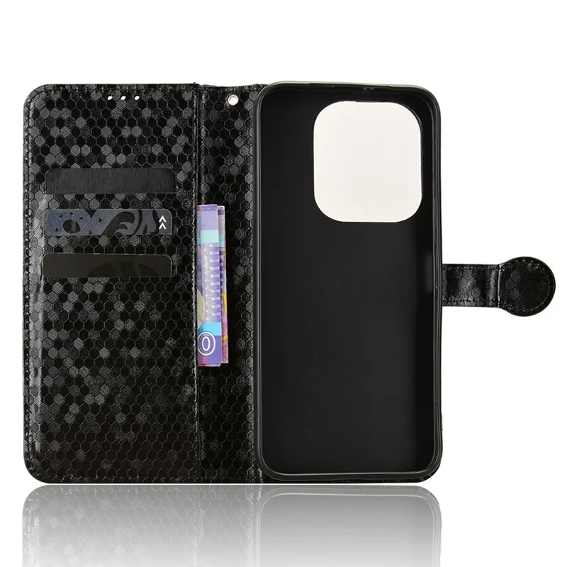 For Honor X6e 4G Wallet Case Dot Pattern Imprint PU Leather Phone Cover with Wrist Strap - Black