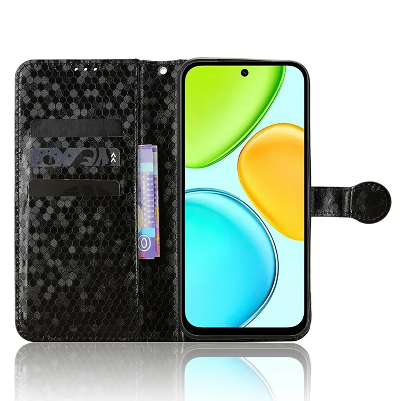 For Honor X6e 4G Wallet Case Dot Pattern Imprint PU Leather Phone Cover with Wrist Strap - Black