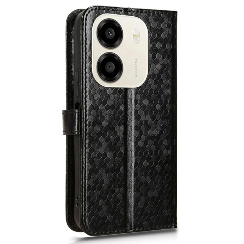 For Honor X6e 4G Wallet Case Dot Pattern Imprint PU Leather Phone Cover with Wrist Strap - Black