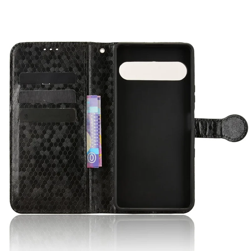 For Sony Xperia 10 VIII Wallet Case Dot Pattern Imprint PU Leather Phone Cover with Wrist Strap - Black