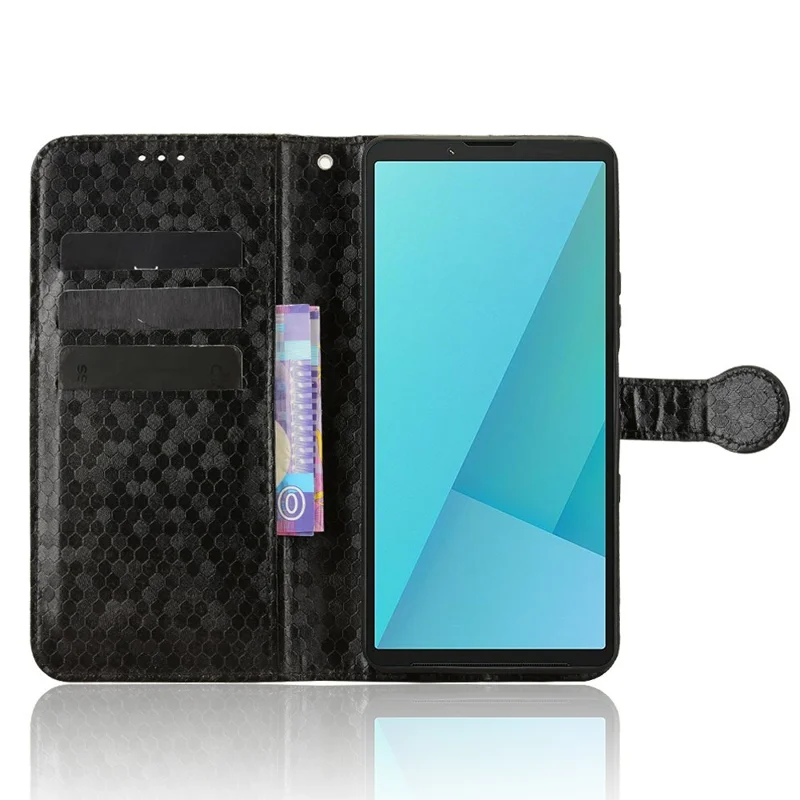 For Sony Xperia 10 VIII Wallet Case Dot Pattern Imprint PU Leather Phone Cover with Wrist Strap - Black