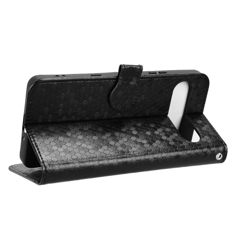 For Sony Xperia 10 VIII Wallet Case Dot Pattern Imprint PU Leather Phone Cover with Wrist Strap - Black