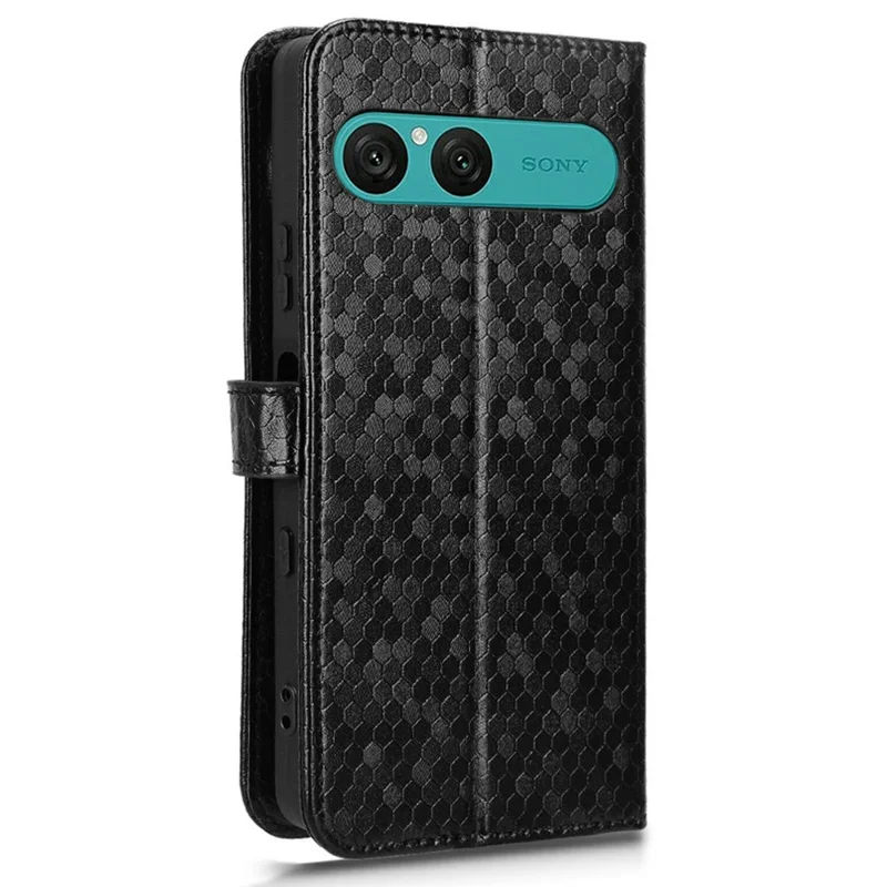 For Sony Xperia 10 VIII Wallet Case Dot Pattern Imprint PU Leather Phone Cover with Wrist Strap - Black