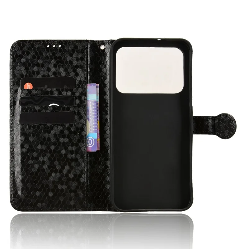 For Xiaomi Poco M8 Power 5G Wallet Case Dot Pattern Imprint PU Leather Phone Cover with Wrist Strap - Black