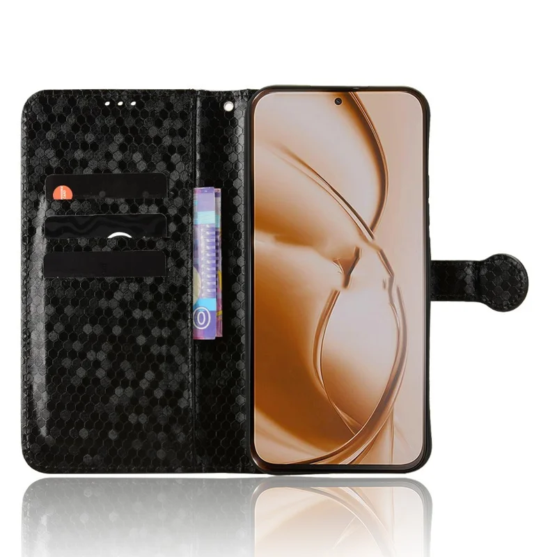 For Xiaomi Poco M8 Power 5G Wallet Case Dot Pattern Imprint PU Leather Phone Cover with Wrist Strap - Black