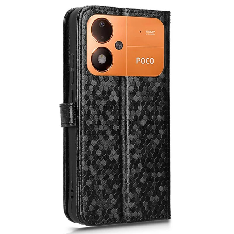 For Xiaomi Poco M8 Power 5G Wallet Case Dot Pattern Imprint PU Leather Phone Cover with Wrist Strap - Black