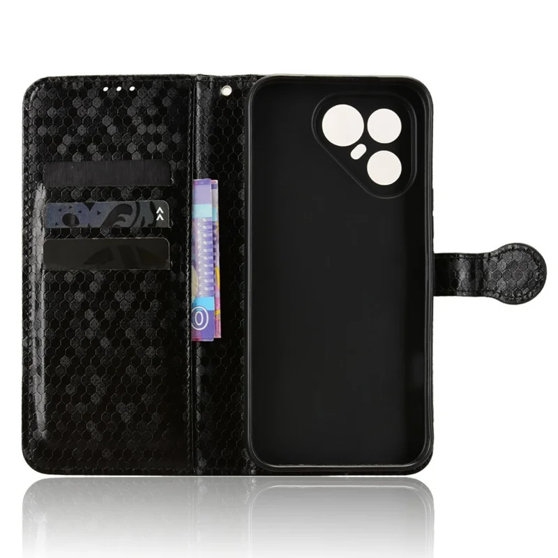 For TECNO Pova 8 Pro 5G Wallet Case Dot Pattern Imprint PU Leather Phone Cover with Wrist Strap - Black