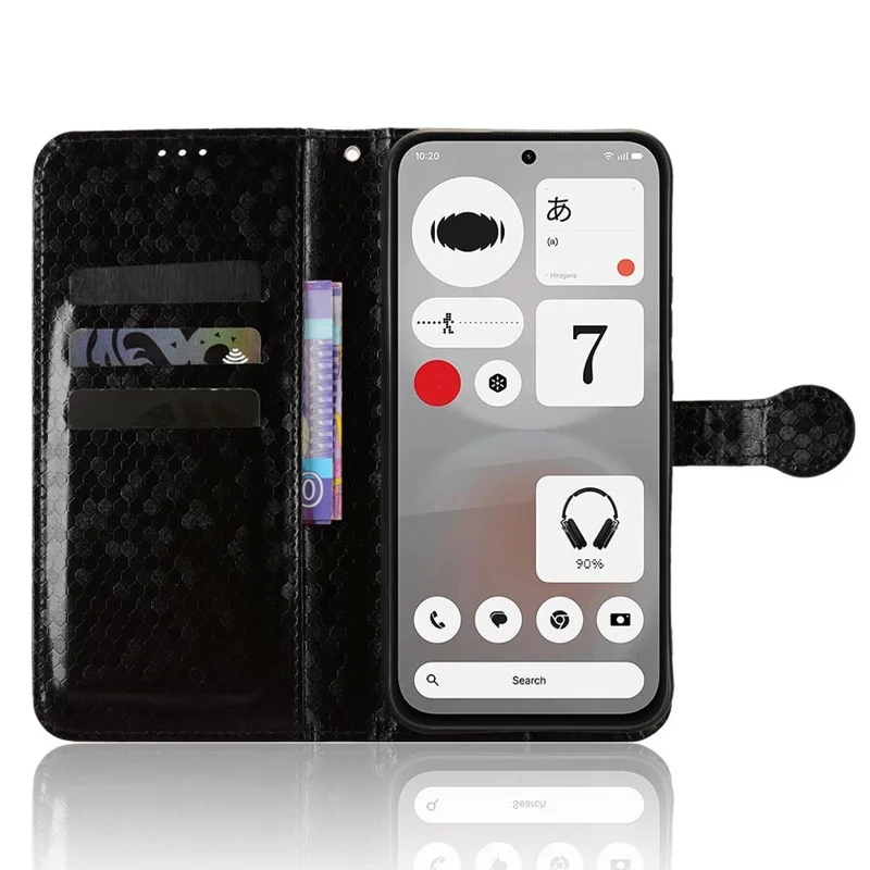For Nothing Phone (4b) Wallet Case Dot Pattern Imprint PU Leather Phone Cover with Wrist Strap - Black