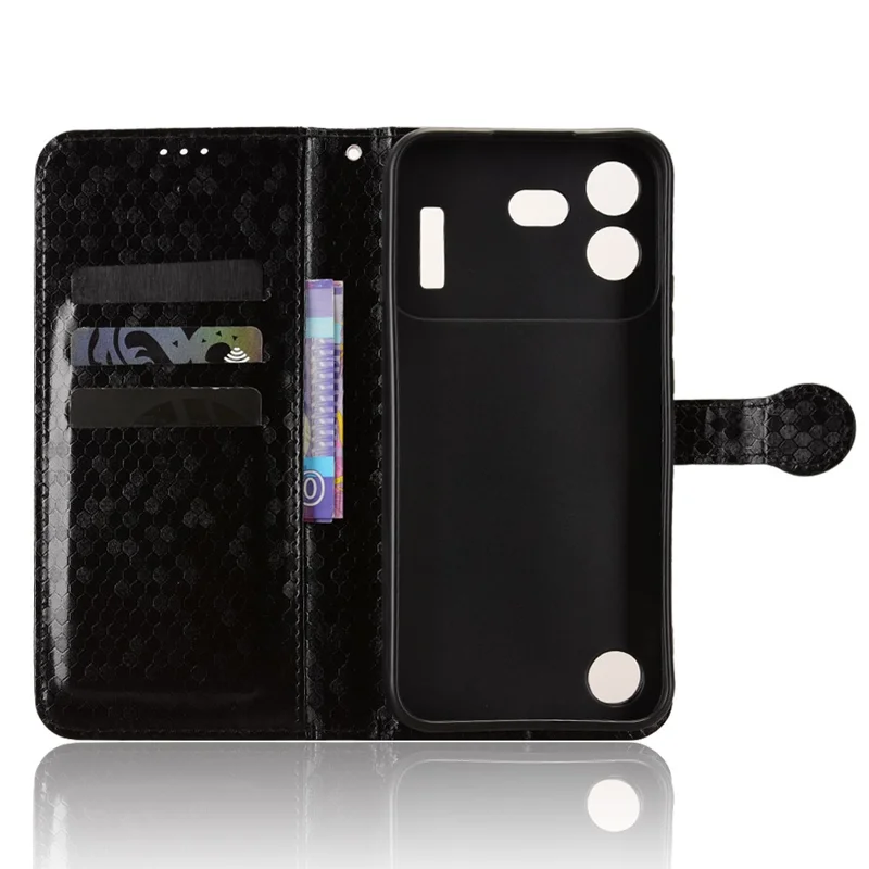 For Nothing Phone (4b) Wallet Case Dot Pattern Imprint PU Leather Phone Cover with Wrist Strap - Black