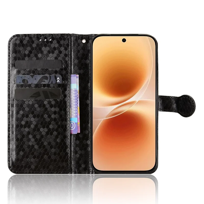 For vivo X300 E 5G Wallet Case Dot Pattern Imprint PU Leather Phone Cover with Wrist Strap - Black