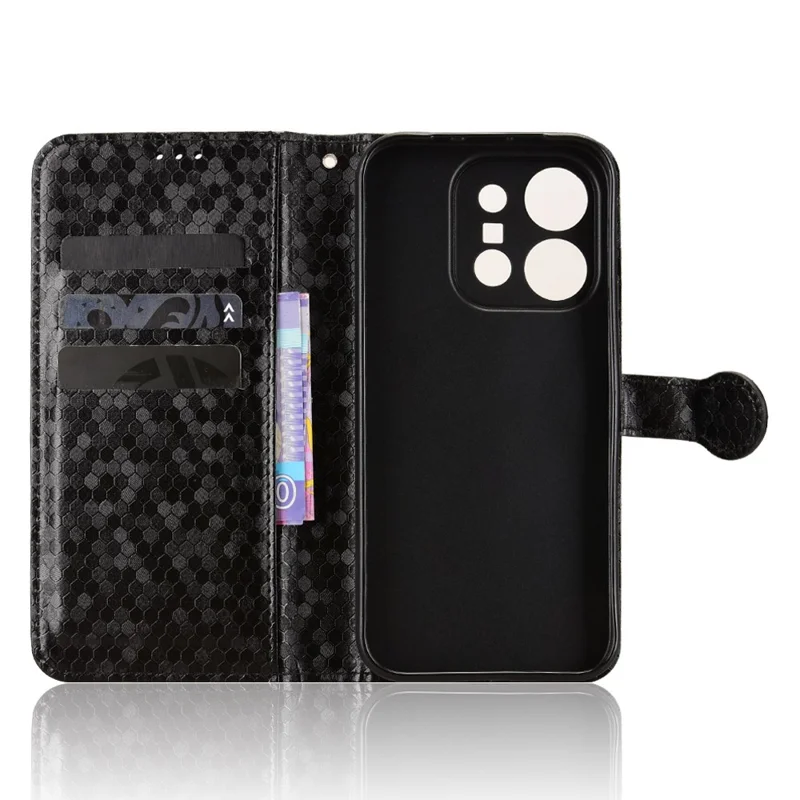 For vivo X300 E 5G Wallet Case Dot Pattern Imprint PU Leather Phone Cover with Wrist Strap - Black