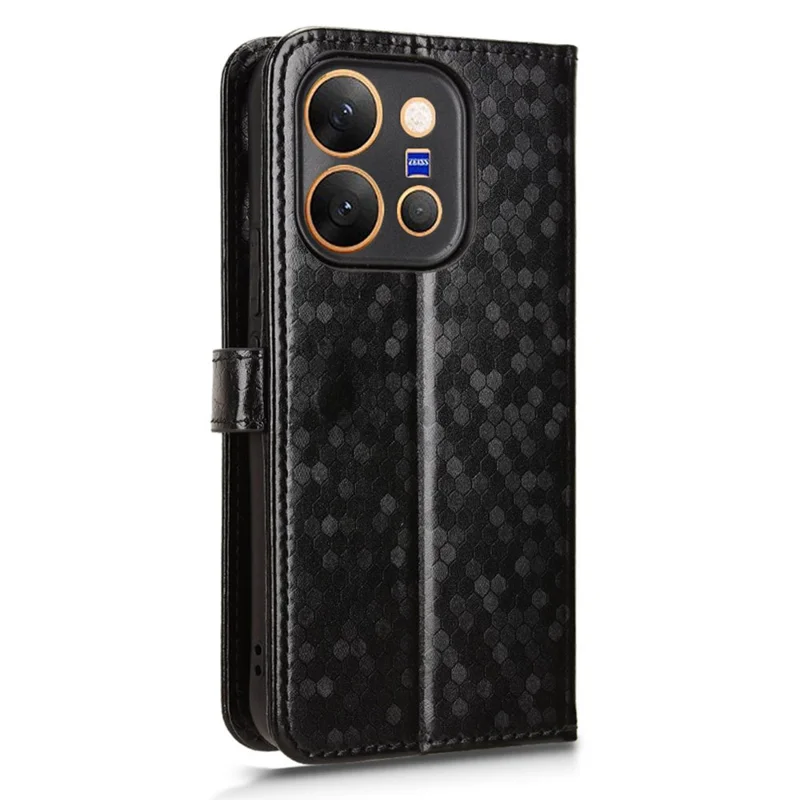 For vivo X300 E 5G Wallet Case Dot Pattern Imprint PU Leather Phone Cover with Wrist Strap - Black