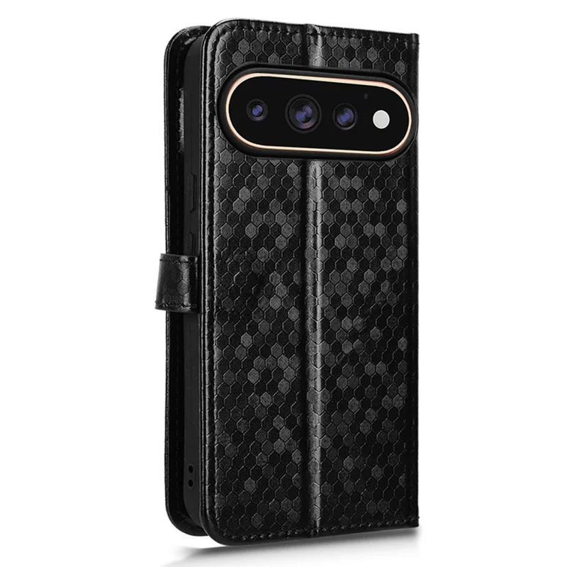 For Google Pixel 11 Pro  /  11 Wallet Case Dot Pattern Imprint PU Leather Phone Cover with Wrist Strap - Black