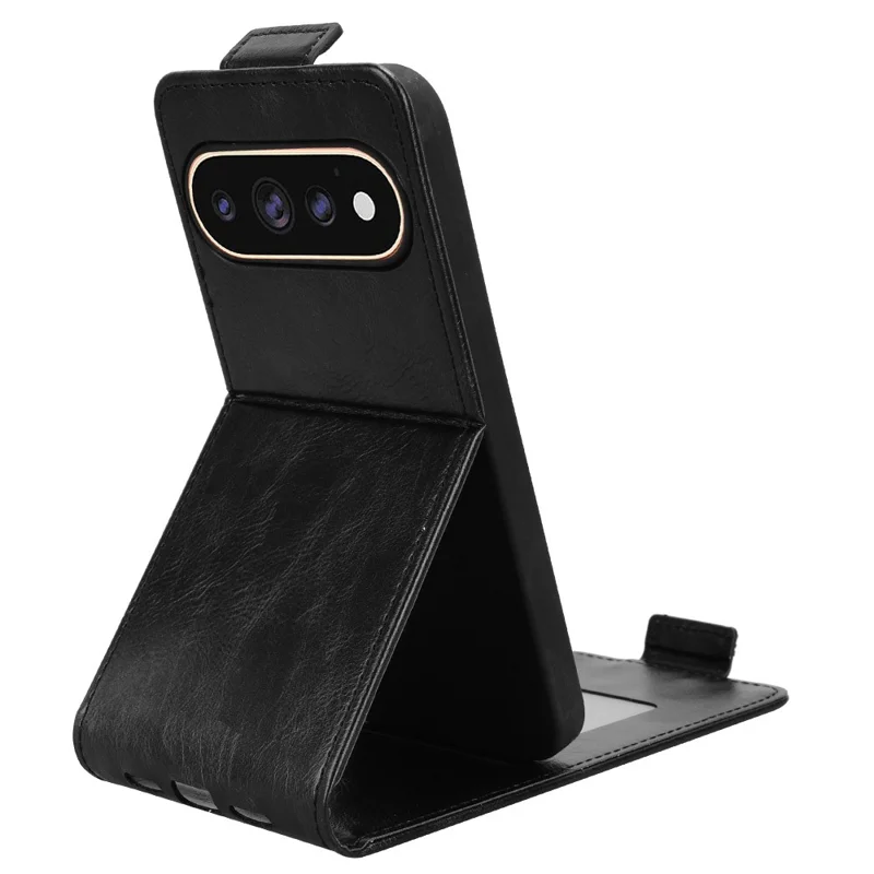 For Google Pixel 11 Pro  /  11 Stand Case Magnetic Clasp Vertical Flip Leather Phone Cover with Card Holder - Black