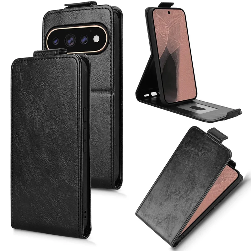 For Google Pixel 11 Pro  /  11 Stand Case Magnetic Clasp Vertical Flip Leather Phone Cover with Card Holder - Black