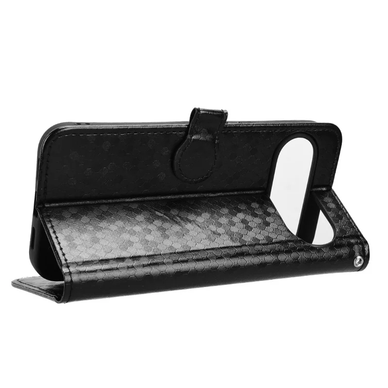 Funda tipo cartera para Google Pixel 11 Pro XL con patrón de puntos, tapa de cuero PU con correa de mano - Negro