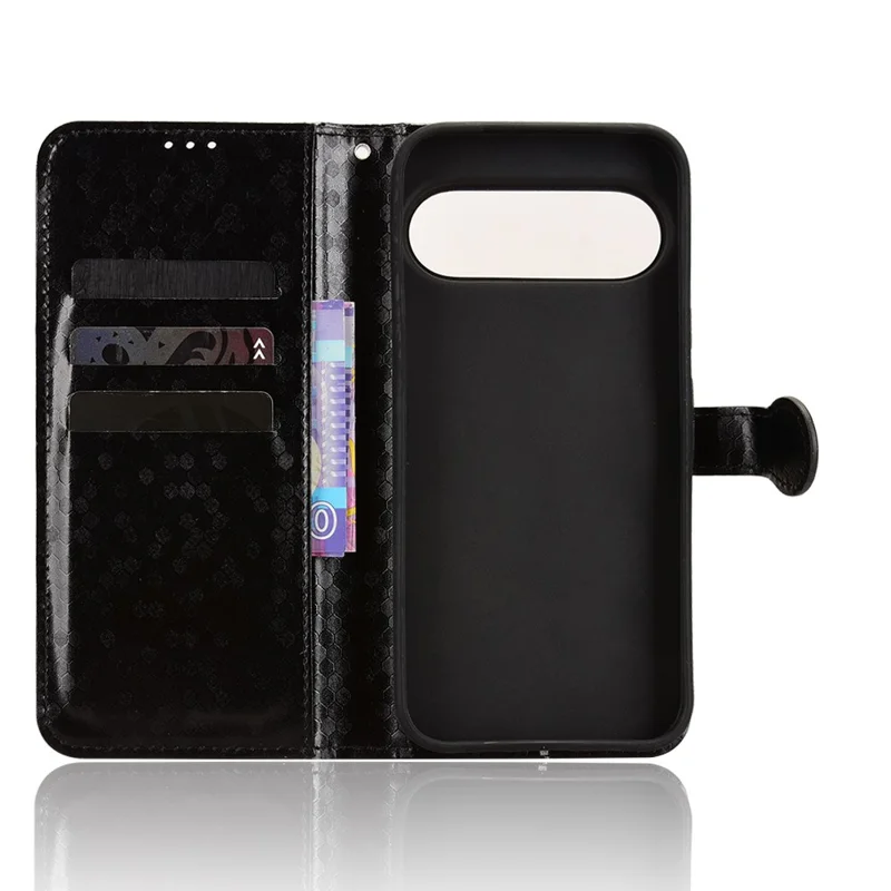 Funda tipo cartera para Google Pixel 11 Pro XL con patrón de puntos, tapa de cuero PU con correa de mano - Negro