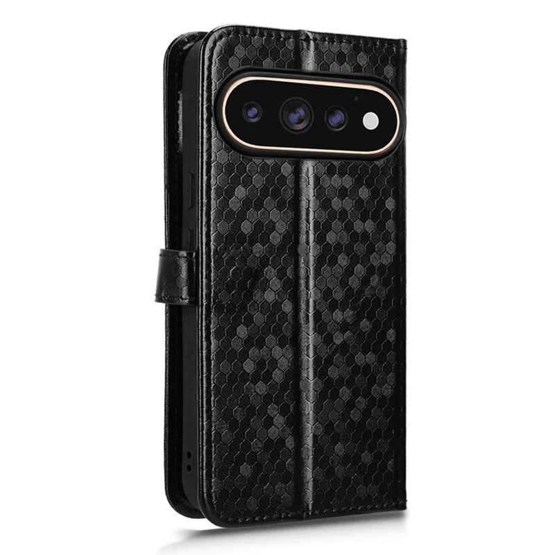 Funda tipo cartera para Google Pixel 11 Pro XL con patrón de puntos, tapa de cuero PU con correa de mano - Negro